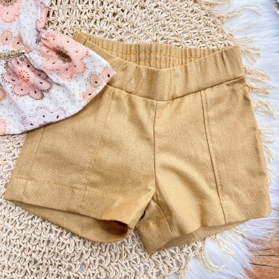 Conj. Blusa Favinho Floral e Short em Linho - Areia